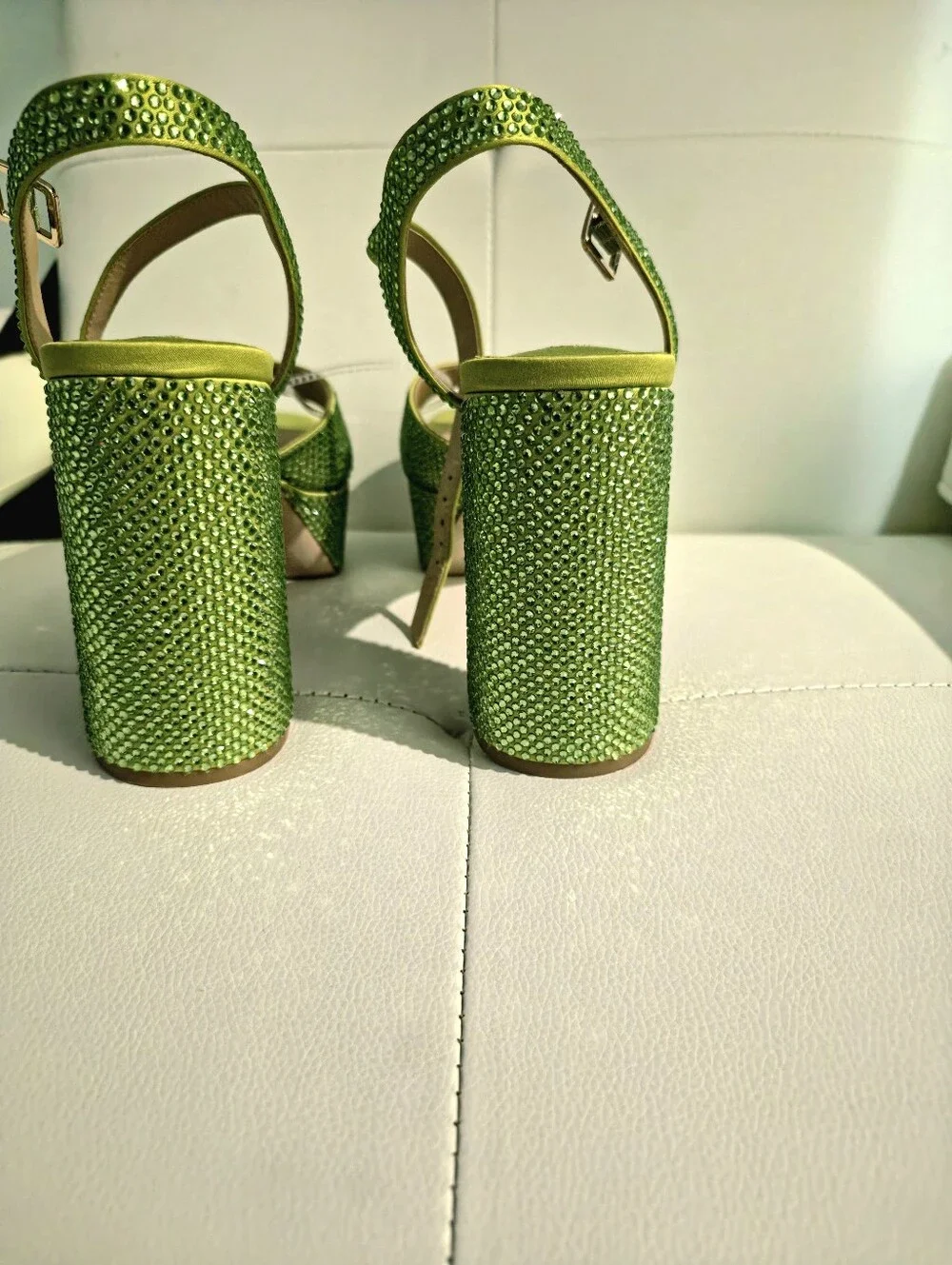 ANTONIO MELANI Neon Green Crystal Platform Slingbacks